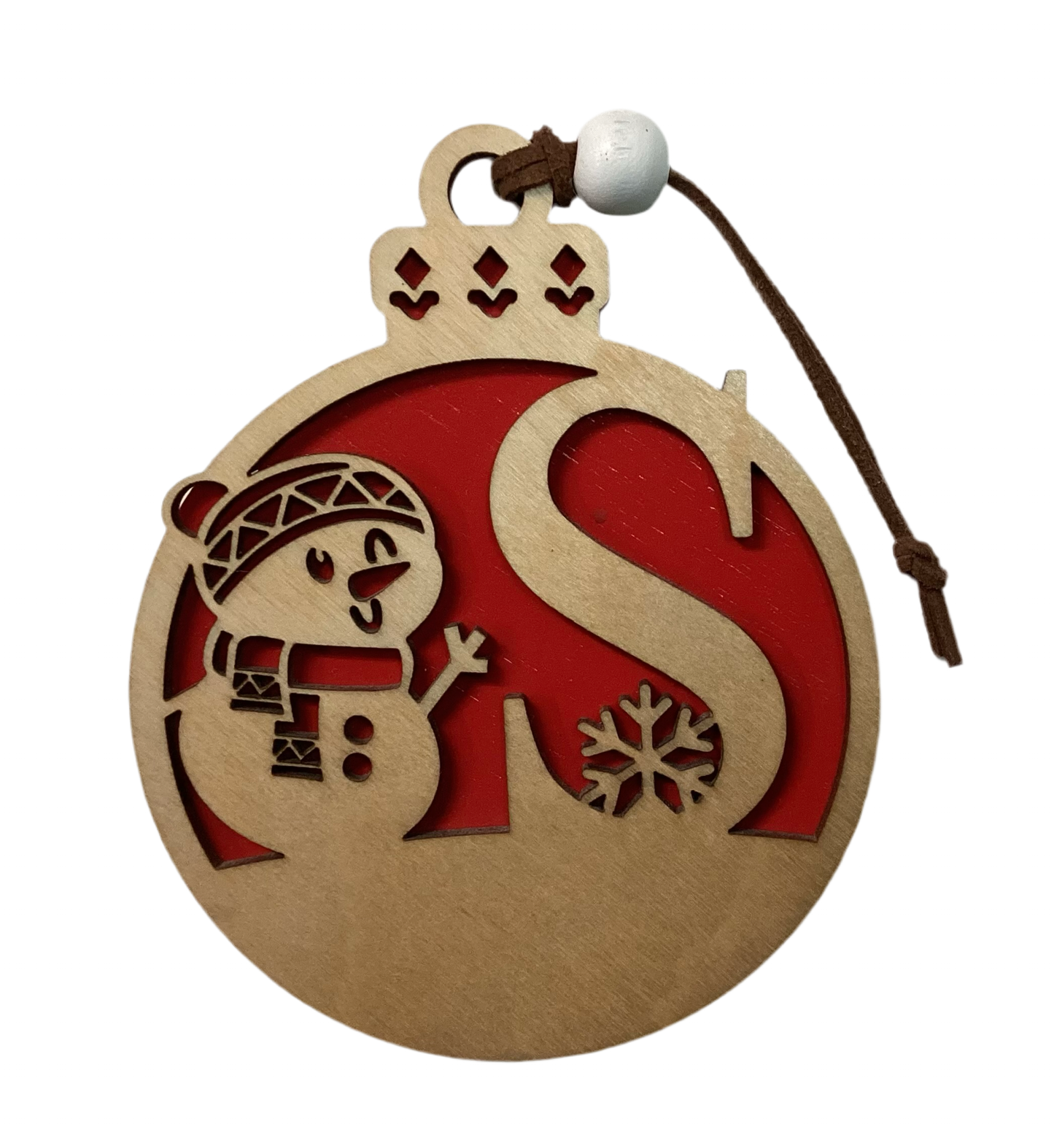 Wood 2 layer Ornament- Snowman letter S