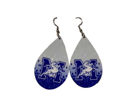 Large Sublimated Teardrop Earrings - Morris - White & Blue