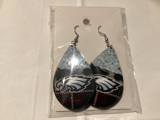 Large Sublimated Teardrop Earrings -  Mission Eagles Light & Dark Gray & Maroon