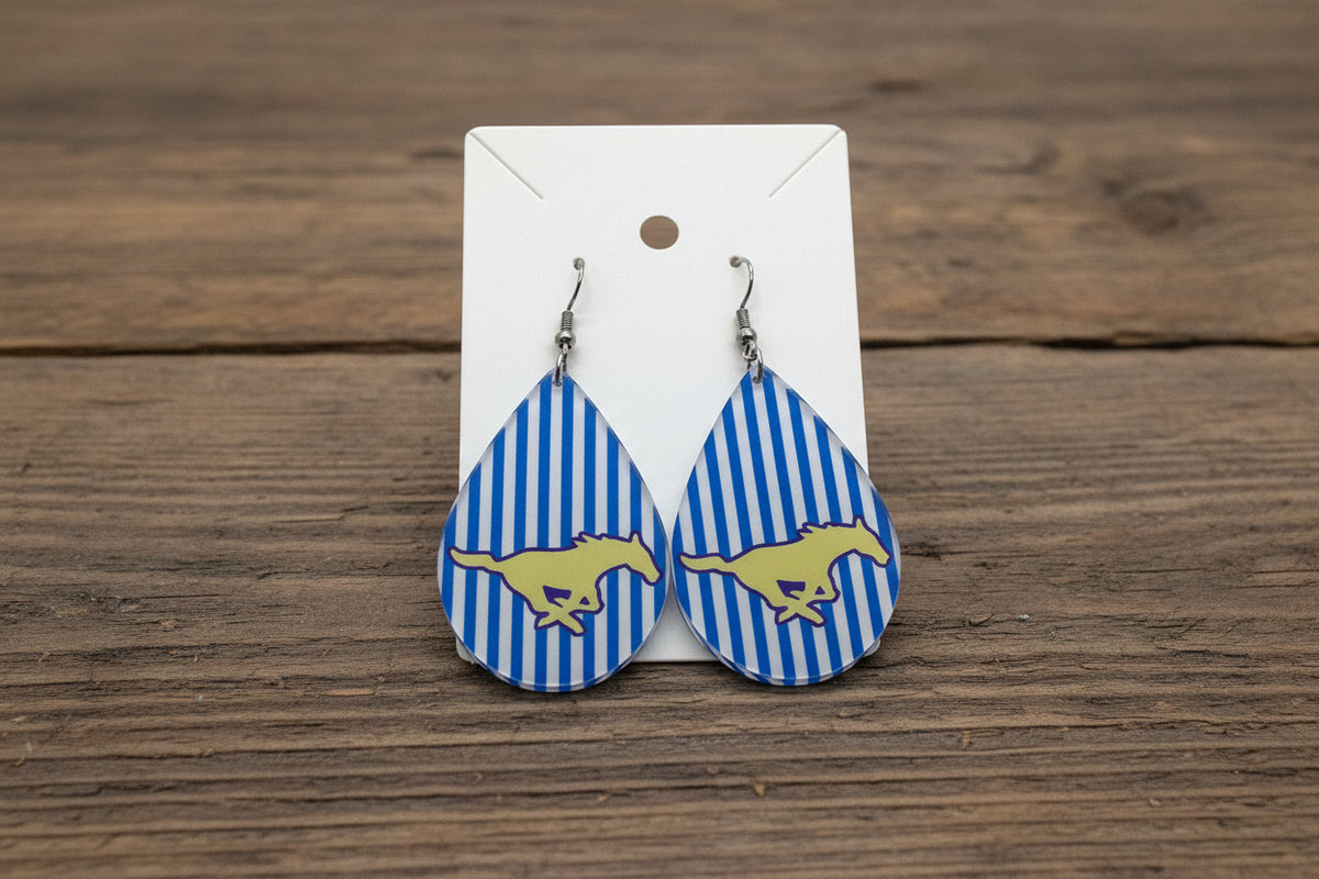 Earrings - Teardrop- Striped Memorial Mustangs