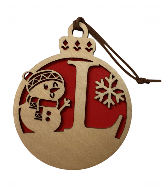 Wood 2 layer ornament- Snowman letter L