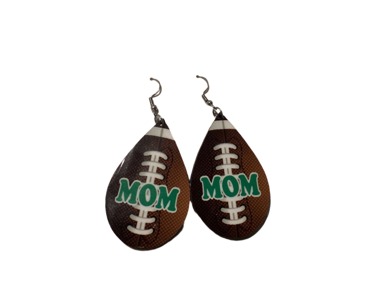 Large Sublimated Earrings - Football Teardrop - Mom in Green