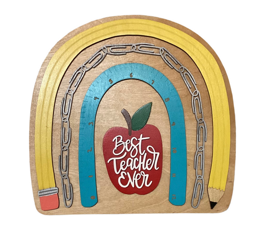 Best Teacher Ever Wood Door Hanger 11.5x12in