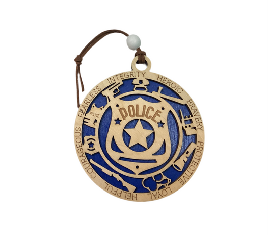 Wood 2 Layer Ornament - Police Badge