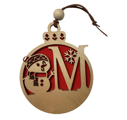 Wood 2 layer ornament- Snowman letter M