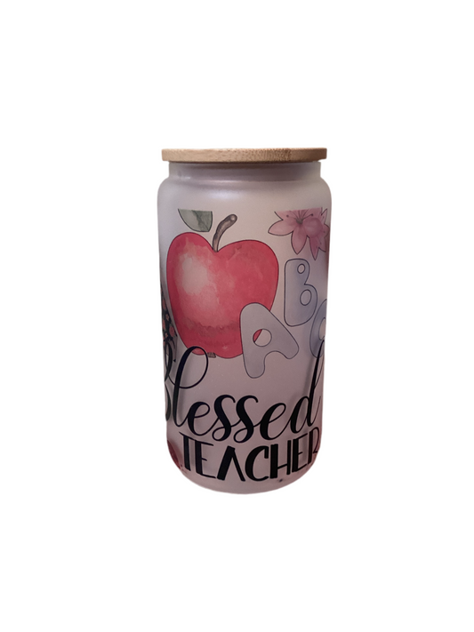 16 oz Glass Cup - Blessed Teacher