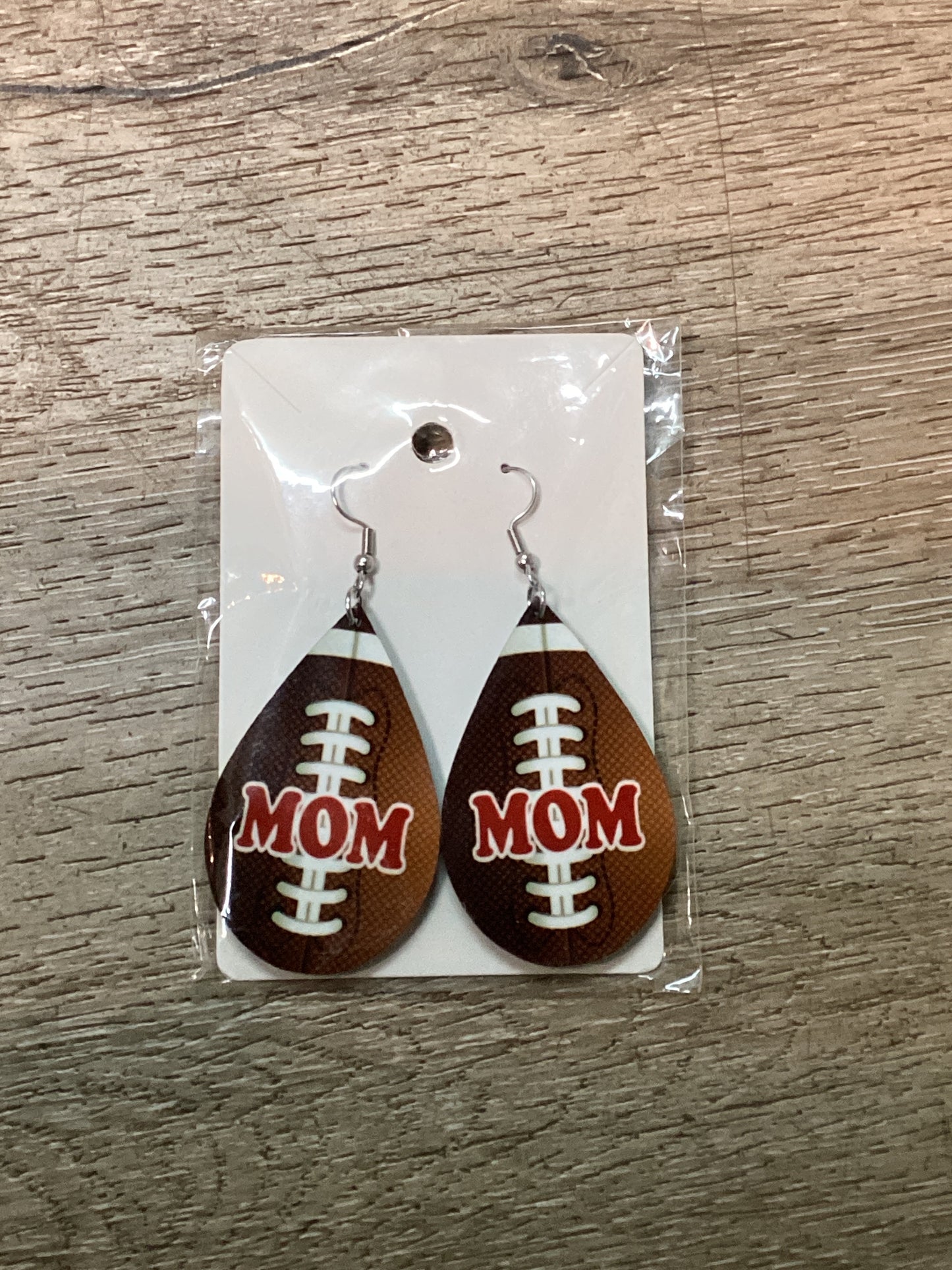Large Sublimated Earrings - Football Teardrop - Mom