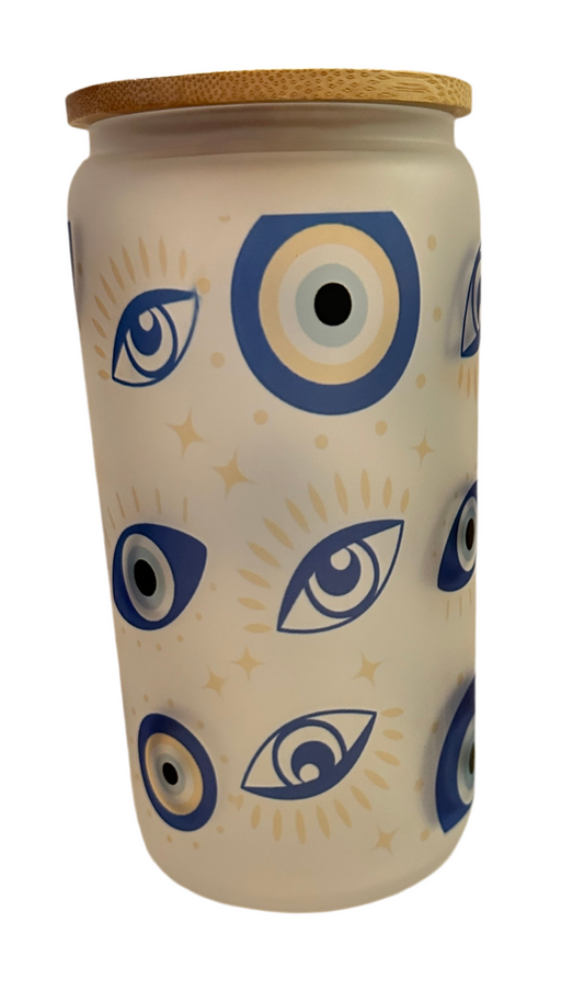 16 oz Frosted Glass Cup - Evil Eye