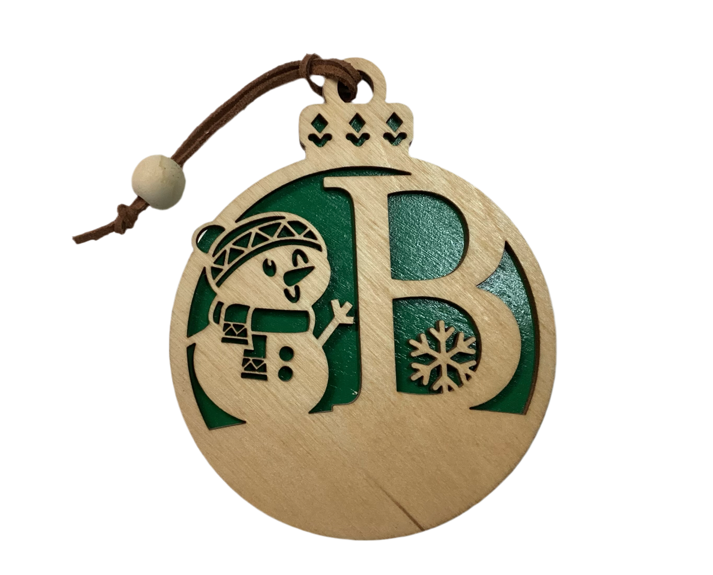 Wood 2 layer ornament- Snowman letter B