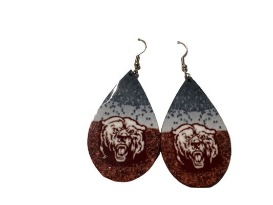 Large Sublimated Teardrop Earrings - Dark & Light Gray & Brown - PSJA Bears