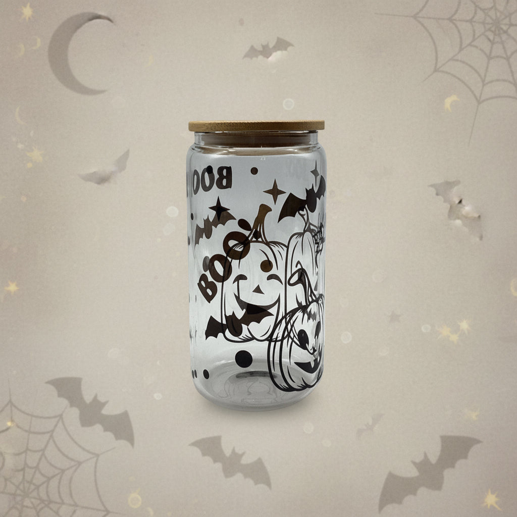 16 oz Glass Cup - Pumpkins Boo