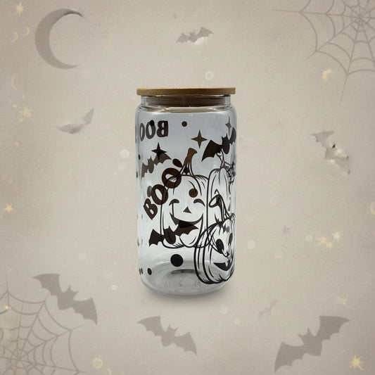 16 oz Glass Cup - Pumpkins Boo