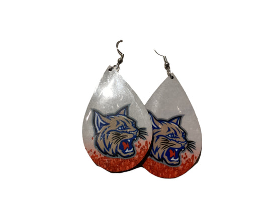 Large Sublimated Teardrop Earrings- White & Red - Edinburg Bobcats