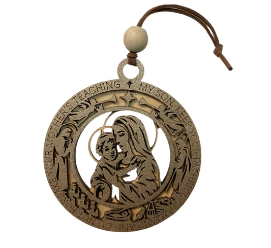 Wood 2 Layer Ornament Mary Baby Jesus