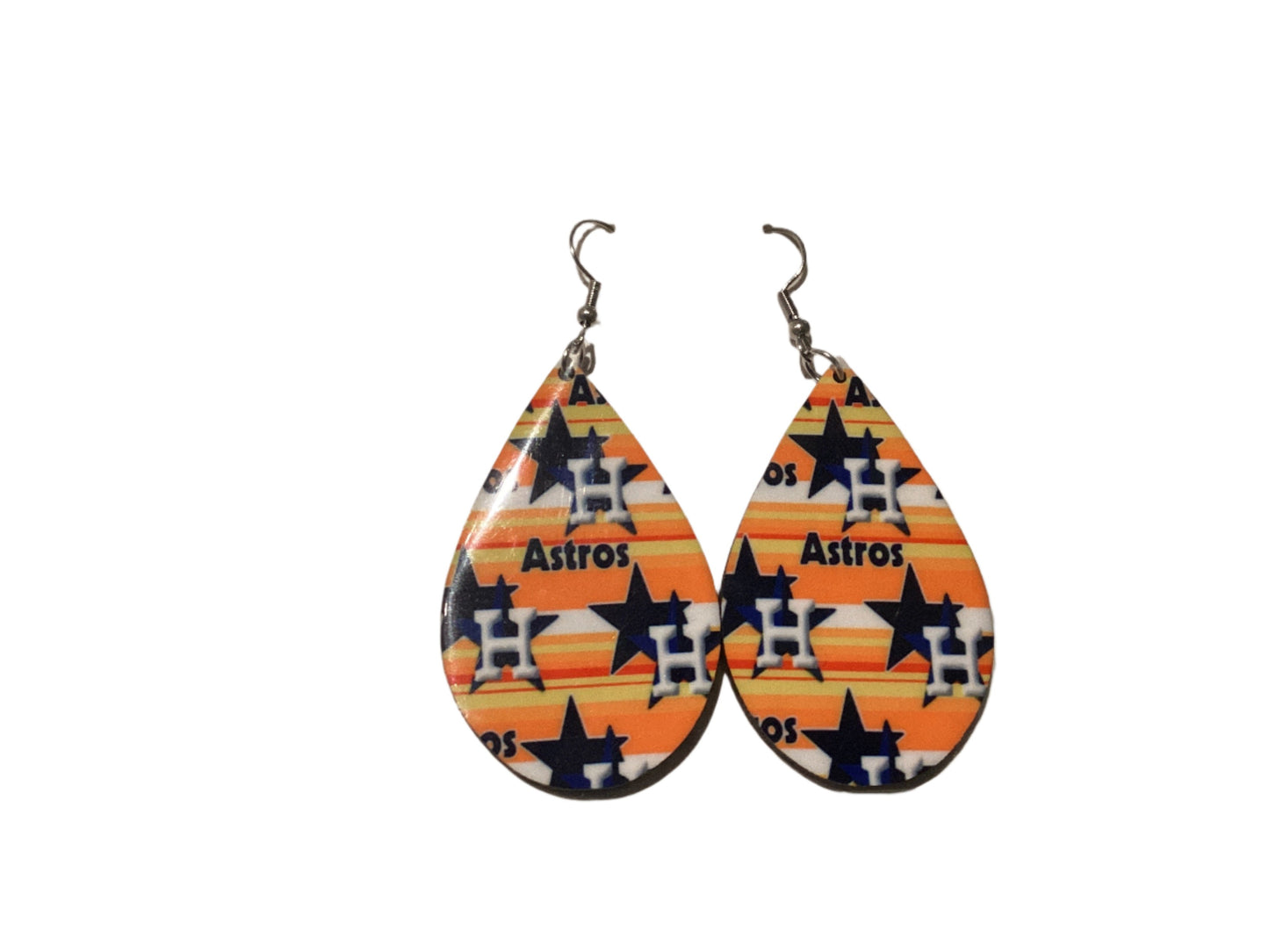 Large Sublimated Teardrop Earrings - Astros with yellow orange background