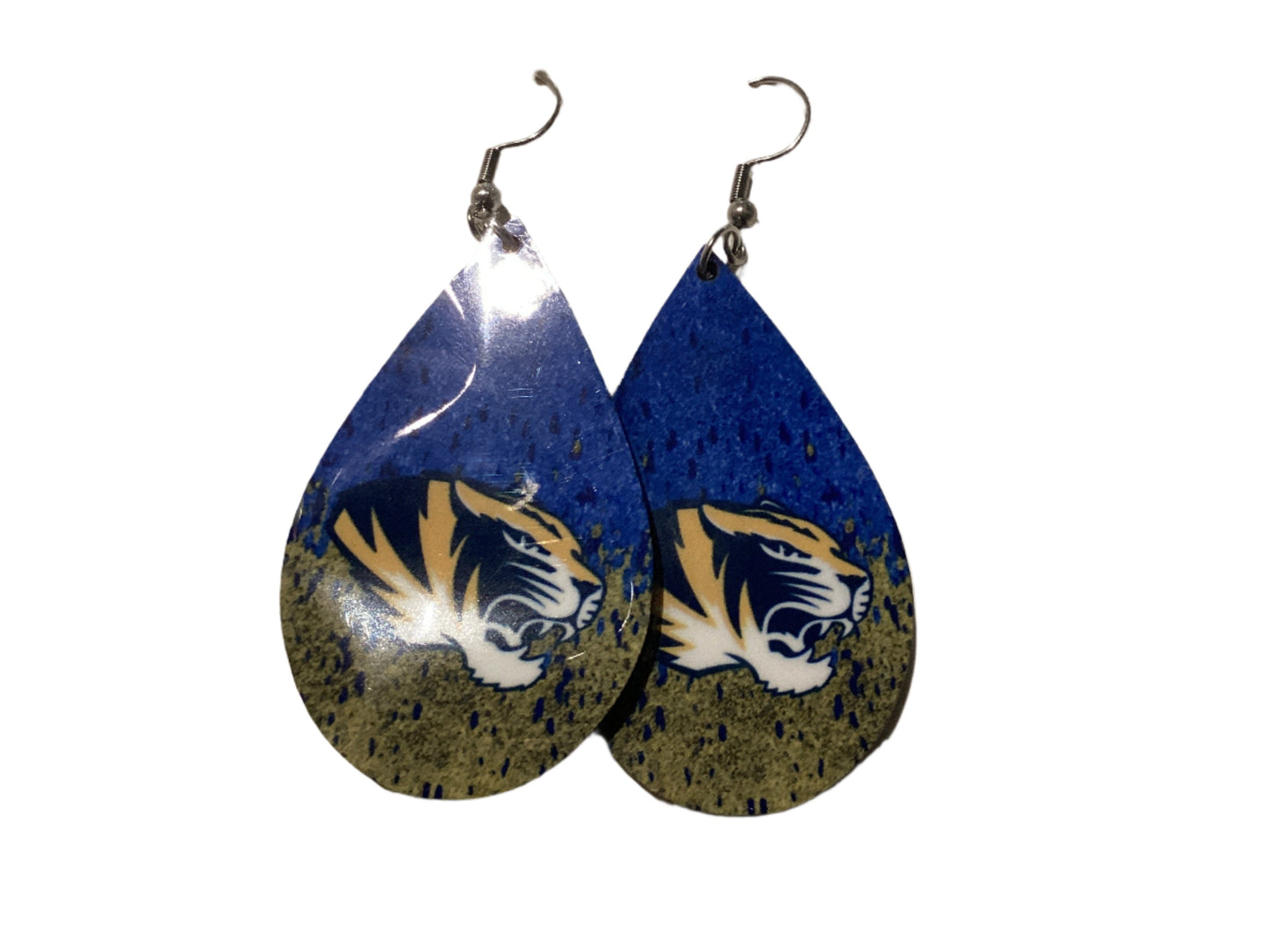 Large Sublimated Teardrop Earrings - Valley View - Blue & Yellow