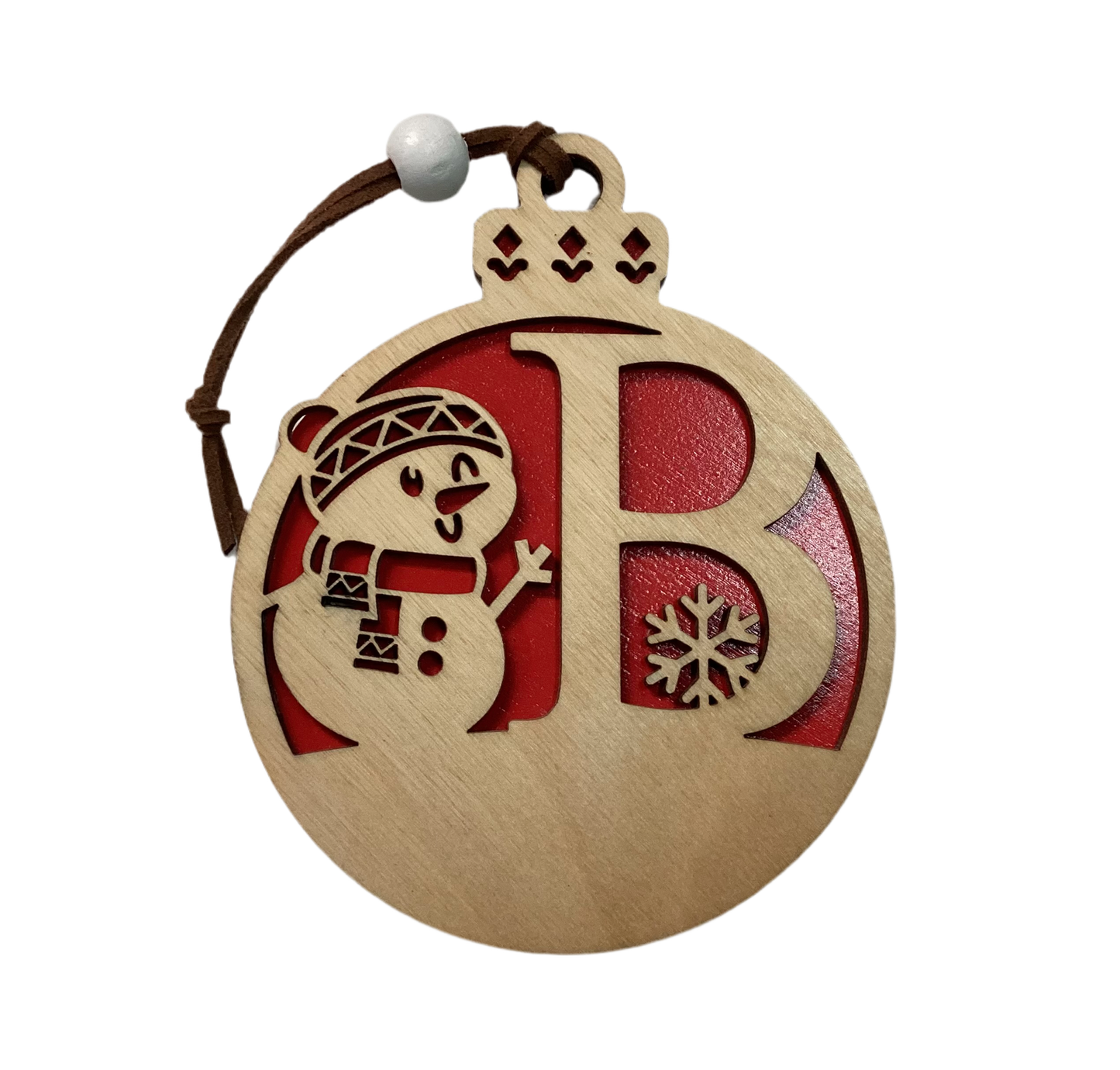 Wood 2 layer ornament- Snowman letter B