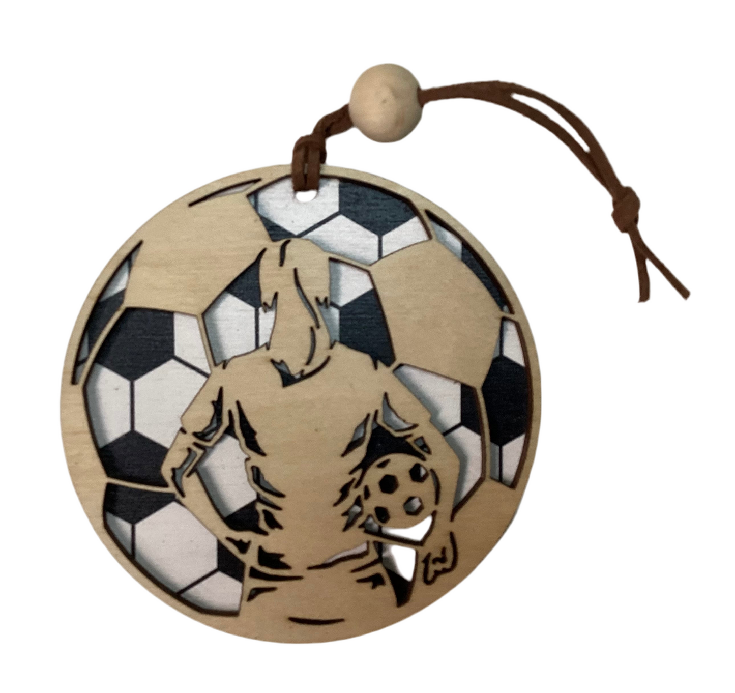 Wood  2 layer ornament- Soccer