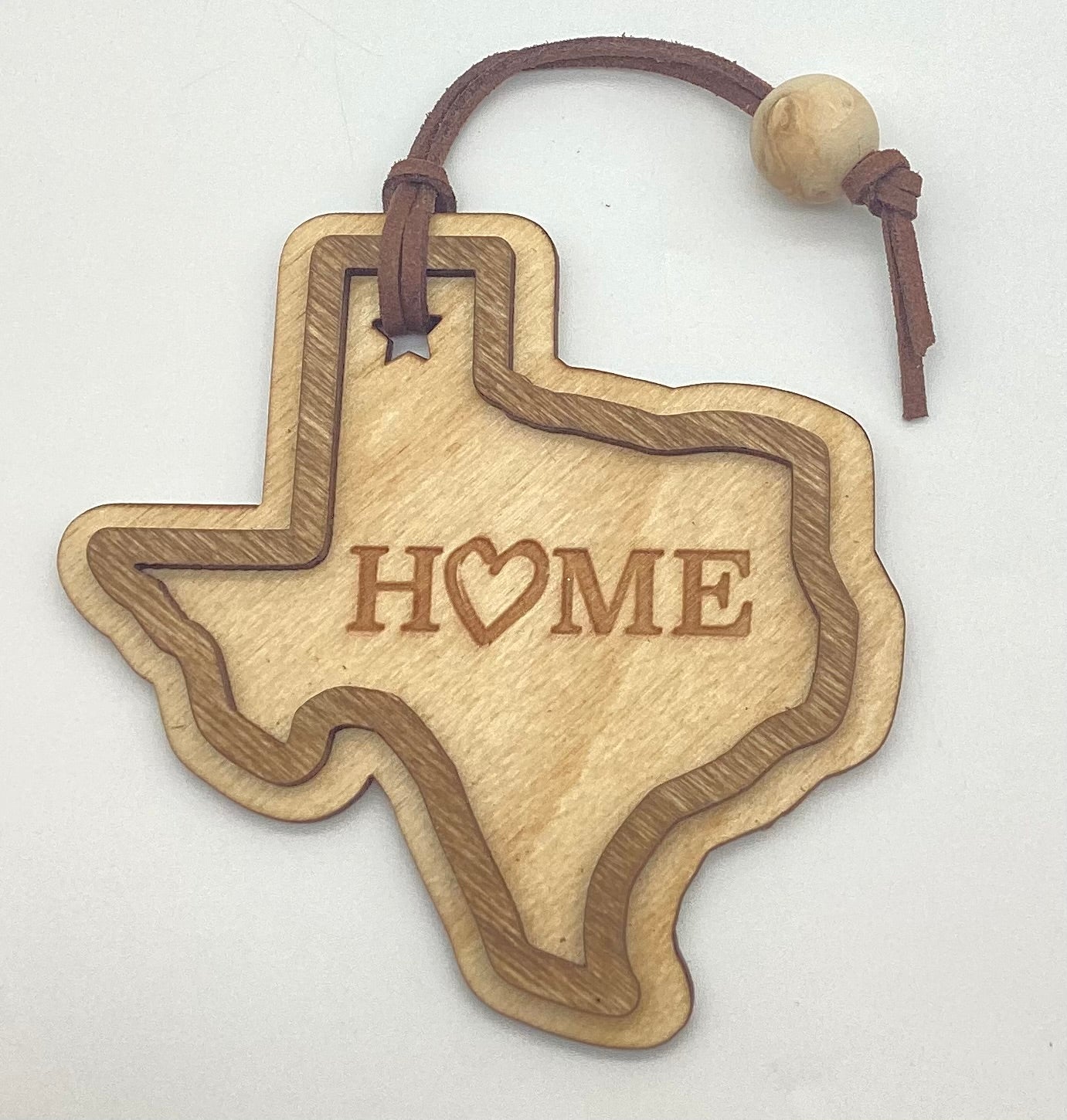 Wood 2 Layer Ornament- Texas Shape “Home”