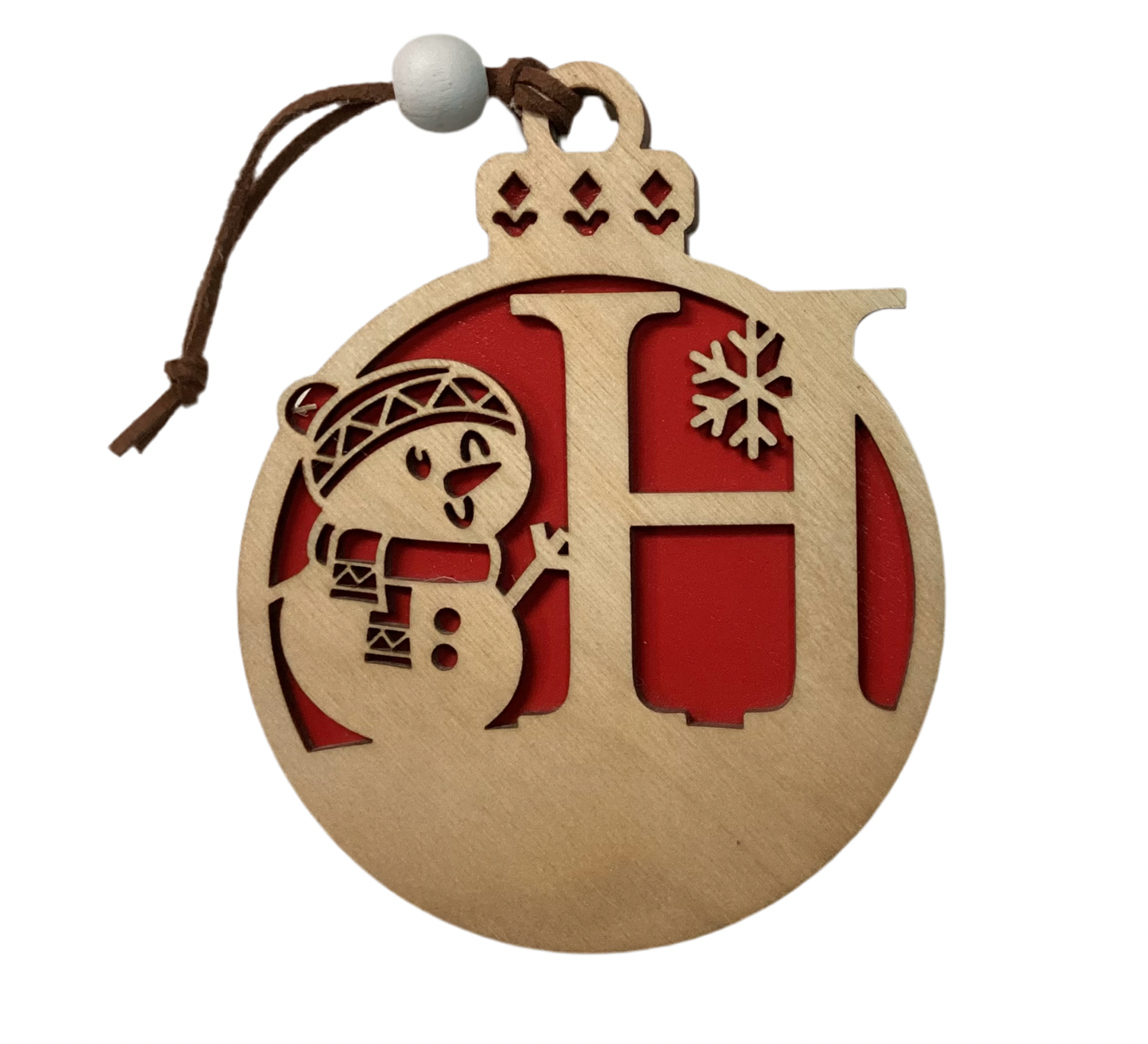 Wood 2 Layer Ornament Snowman letter H