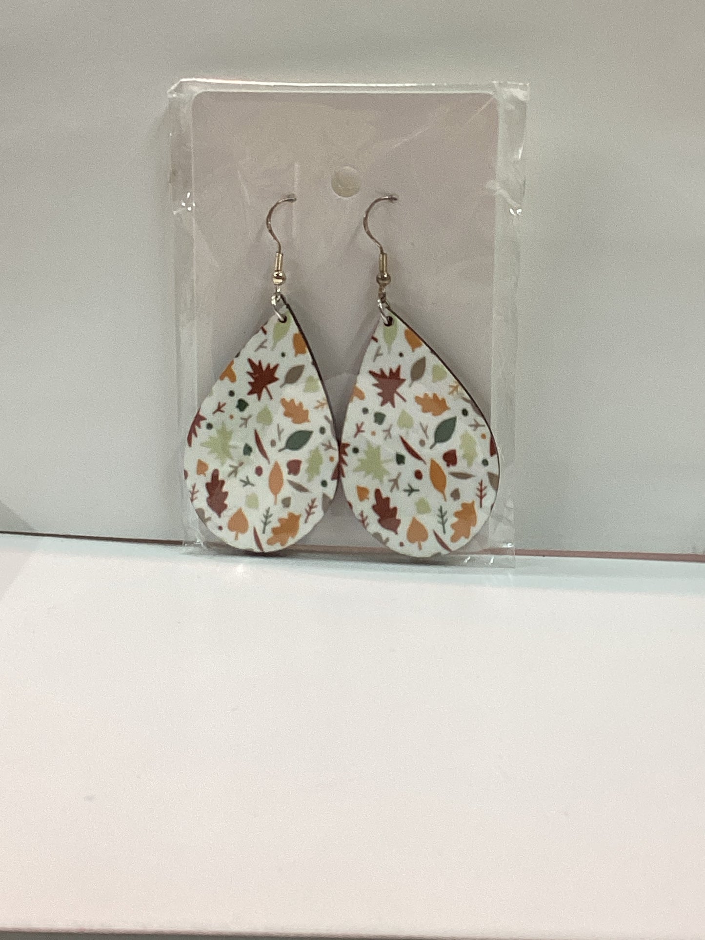 Large Sublimated Teardrop Earrings - Multicolored Fall Leaves