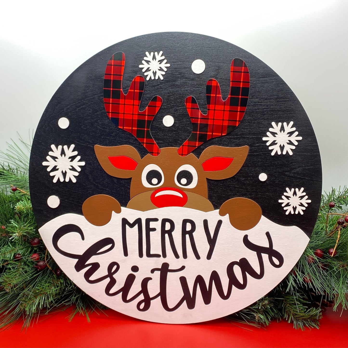 16 in Merry Christmas Reindeer Door Hanger